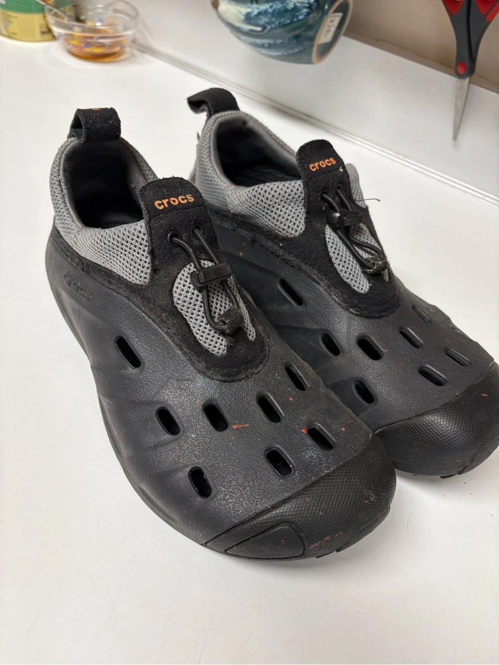 CROCS Black and Gray Slip-On Lightweight Clogs men’s size 8